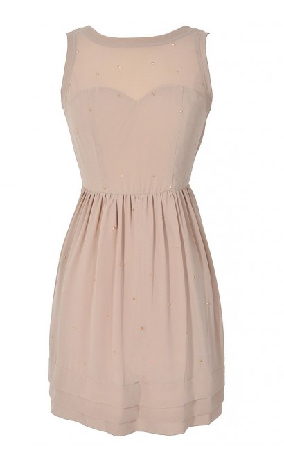 Sunset At Dusk Studded Taupe Chiffon Dress